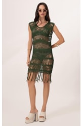 Vestido Mix Curto Verde Escuro