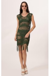 Vestido Mix Curto Verde Escuro