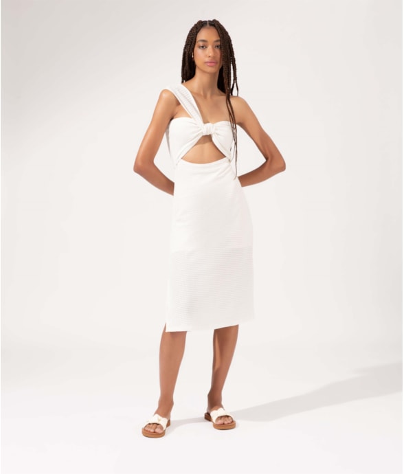 Vestido Ombro Só Jacquard Ibiza Off White