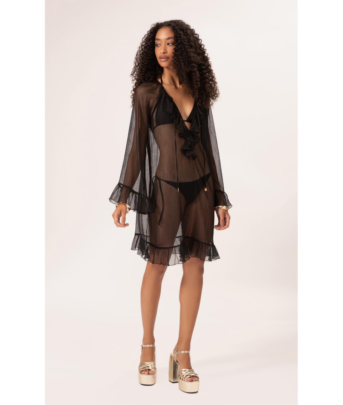 Vestido Plisse Preto
