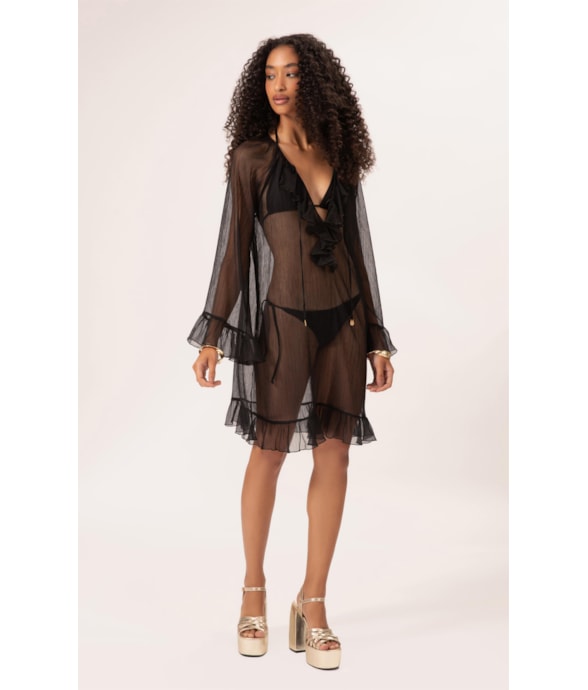 Vestido Plisse Preto
