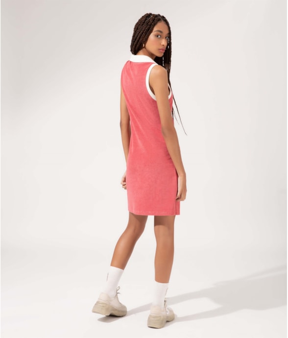 Vestido Polo Atoalhado Bicolor Rosa Dusty