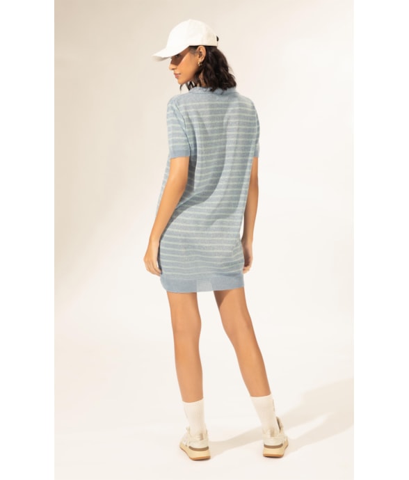 Vestido Polo Tricot Listrado Sparkle Azul Claro