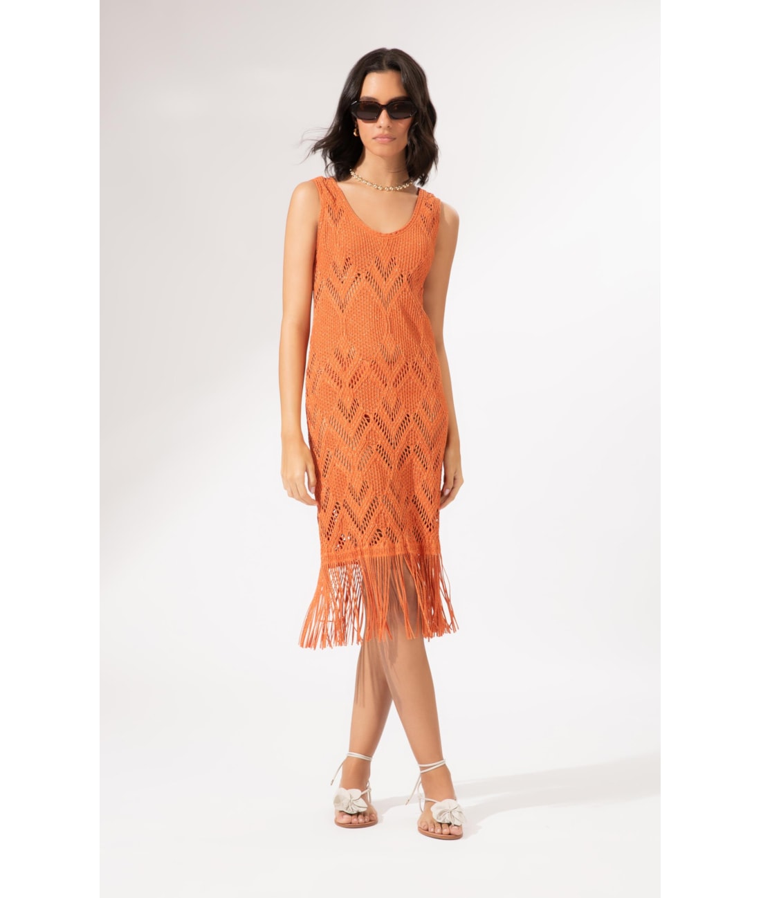 Vestido Regata Fringe Salmao