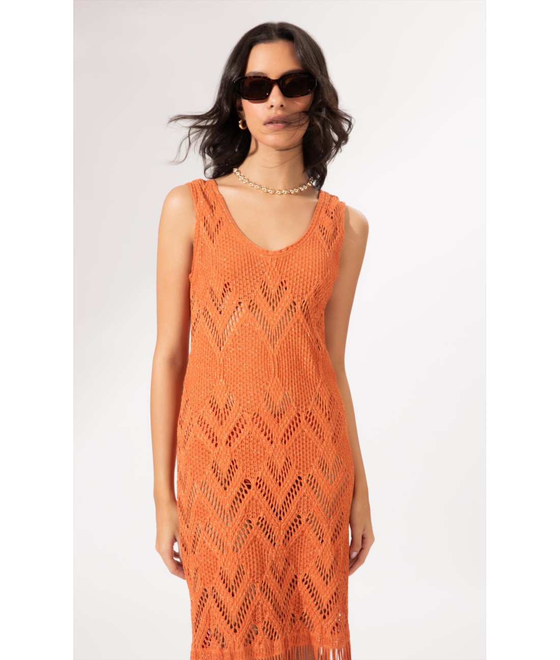 Vestido Regata Fringe Salmao