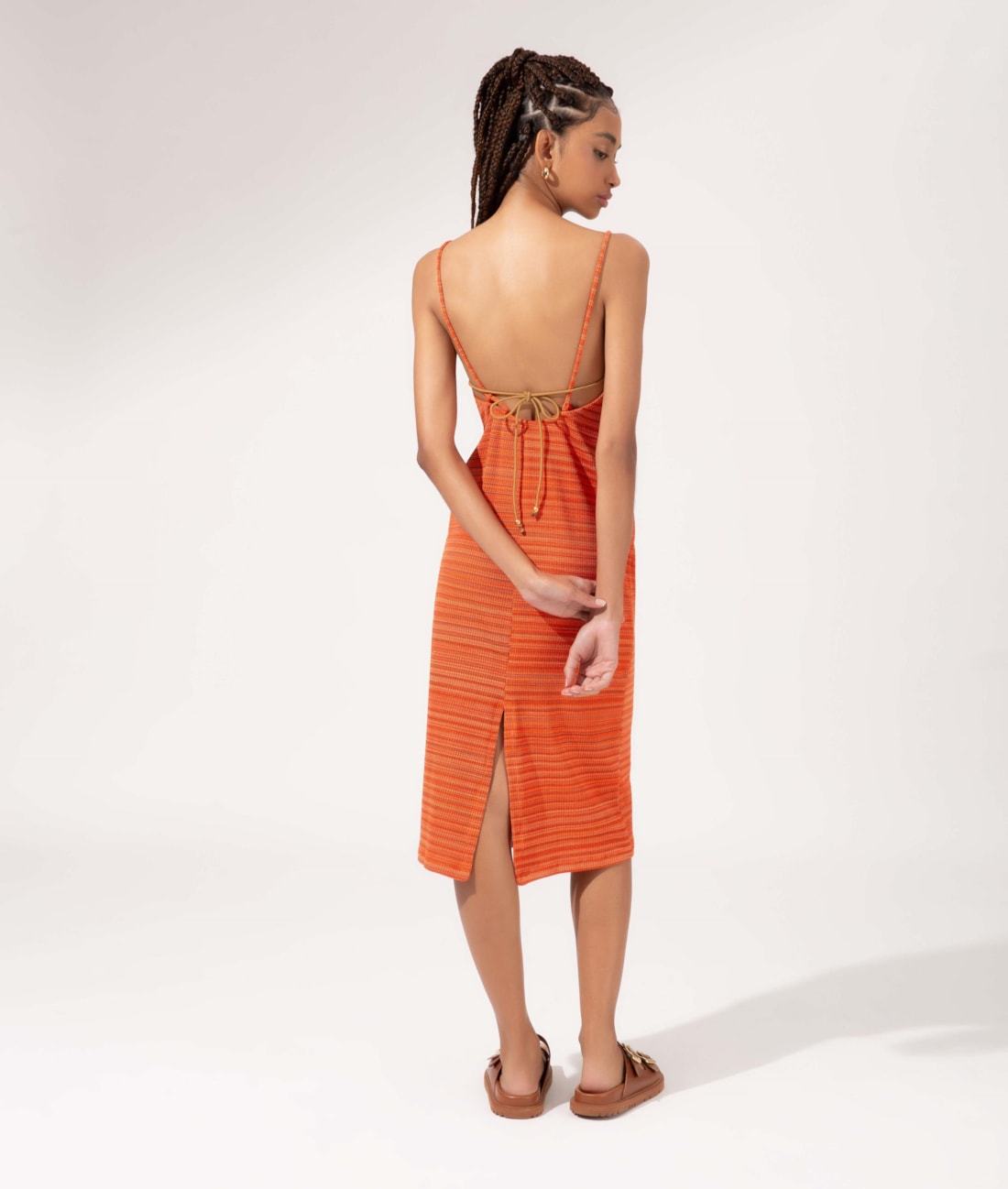 Vestido Regata Liso Texture Laranja