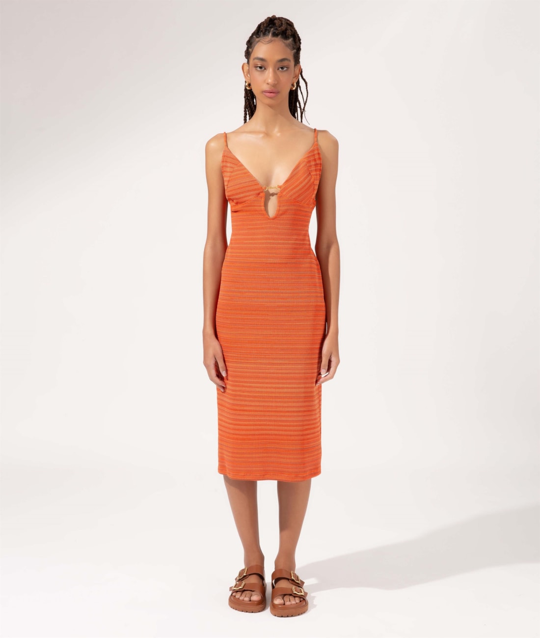 Vestido Regata Liso Texture Laranja