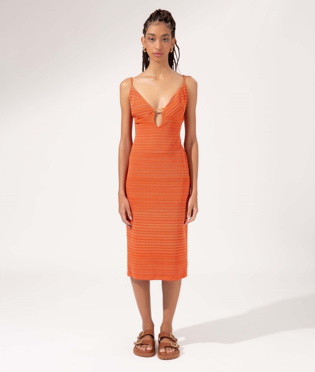 Vestido Regata Liso Texture Laranja