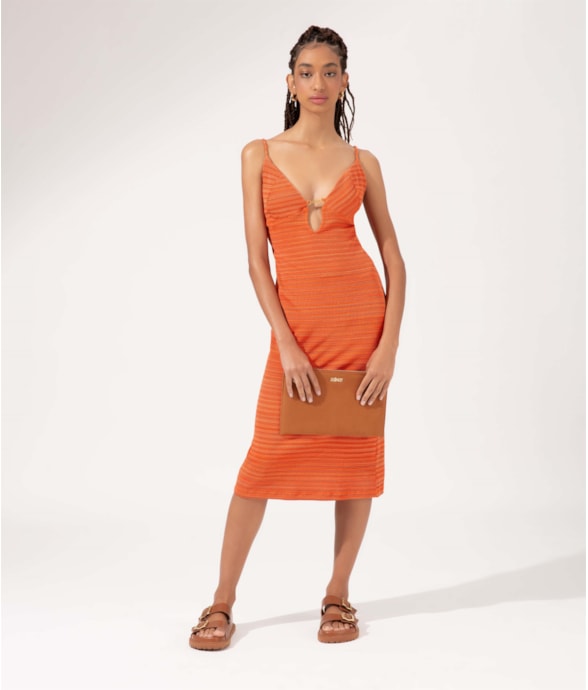 Vestido Regata Liso Texture Laranja