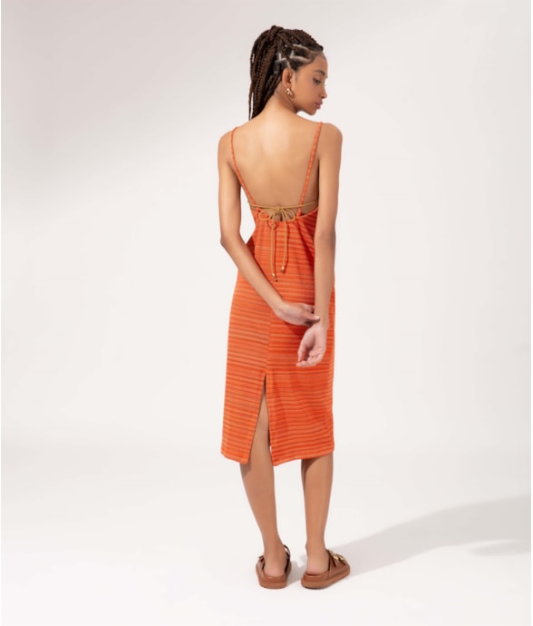 Vestido Regata Liso Texture Laranja