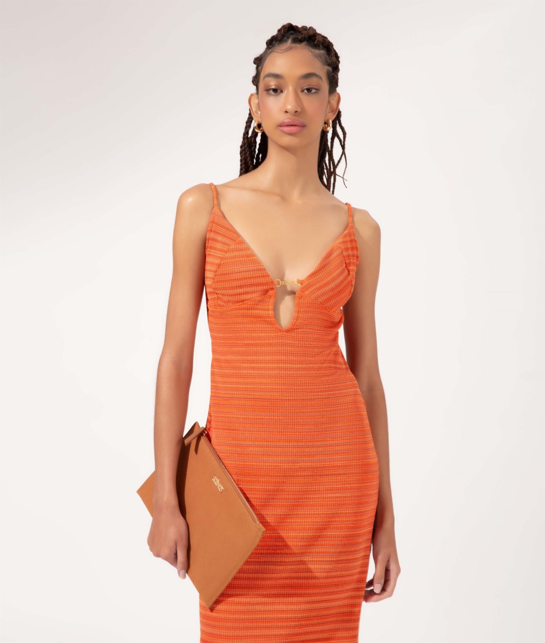 Vestido Regata Liso Texture Laranja
