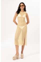 Vestido Regata Mesh Lurex Amarelo Claro