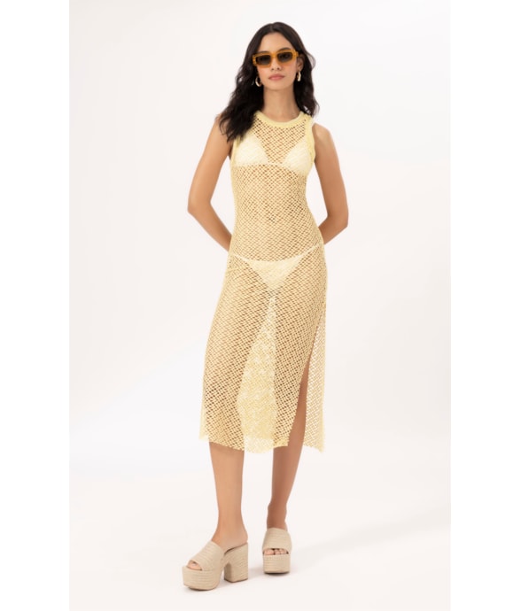 Vestido Regata Mesh Lurex Amarelo Claro