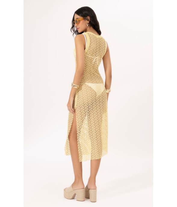 Vestido Regata Mesh Lurex Amarelo Claro