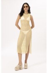 Vestido Regata Mesh Lurex Amarelo Claro