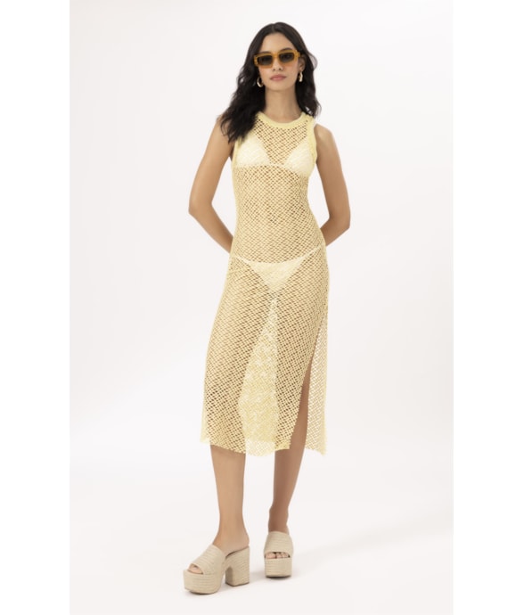 Vestido Regata Mesh Lurex Amarelo Claro