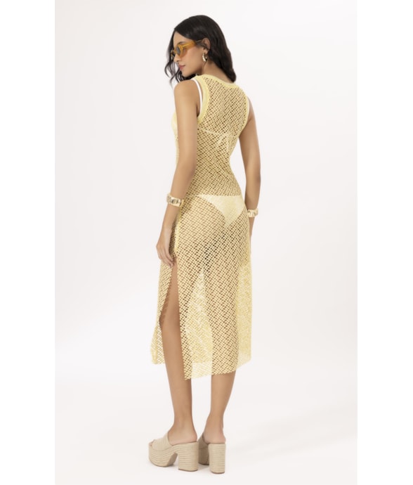 Vestido Regata Mesh Lurex Amarelo Claro