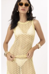 Vestido Regata Mesh Lurex Amarelo Claro