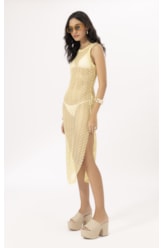 Vestido Regata Mesh Lurex Amarelo Claro