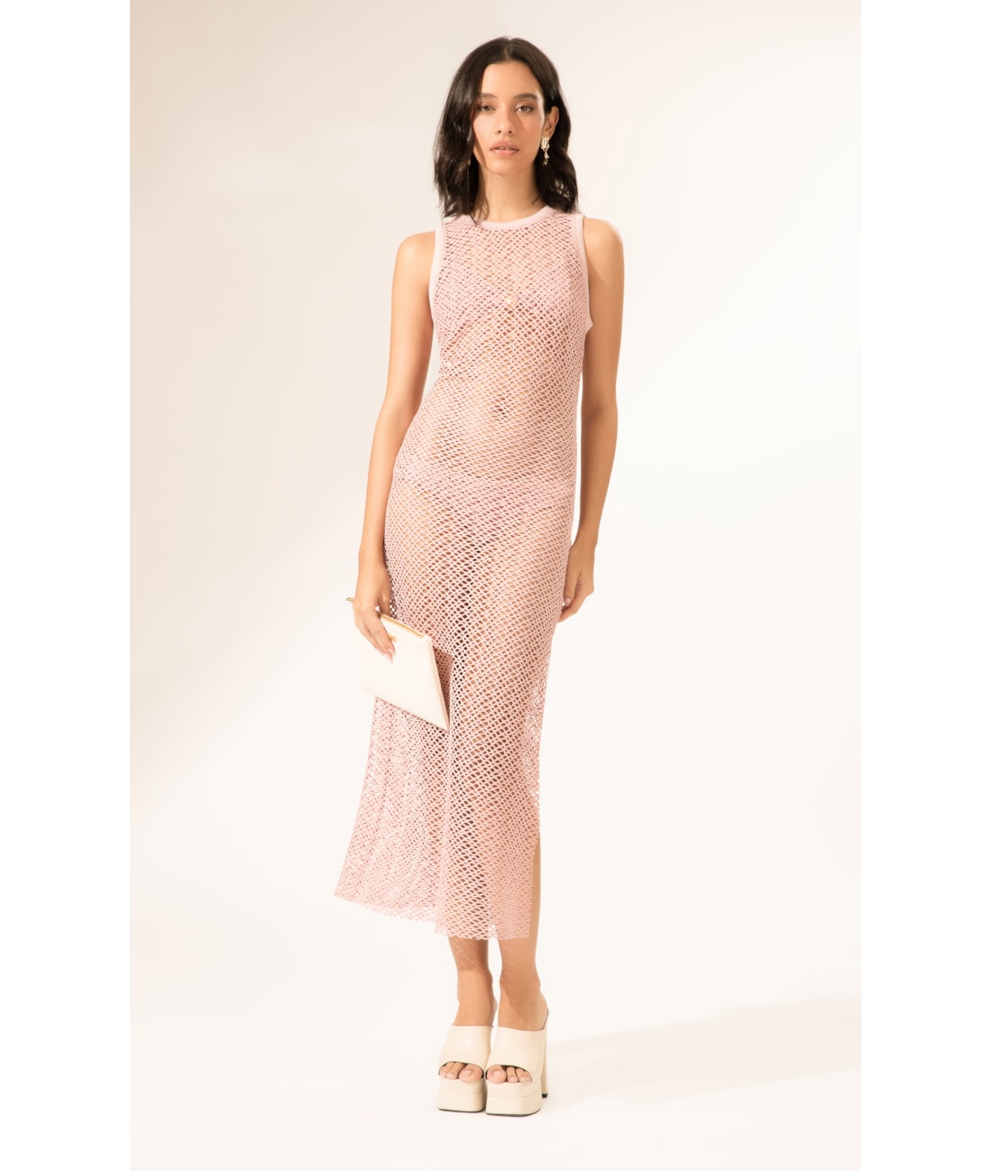 Vestido Regata Mesh Lurex Rosê