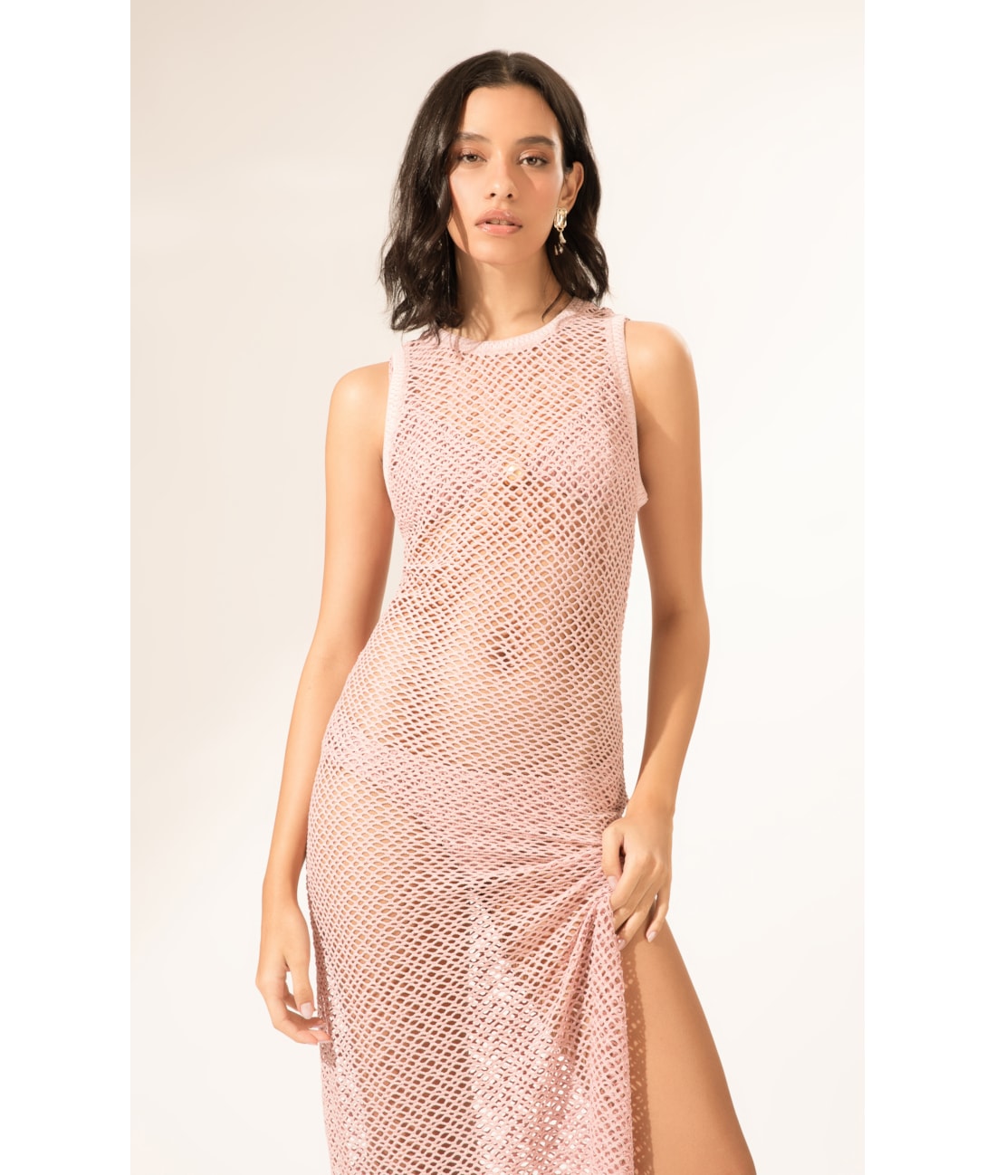 Vestido Regata Mesh Lurex Rosê