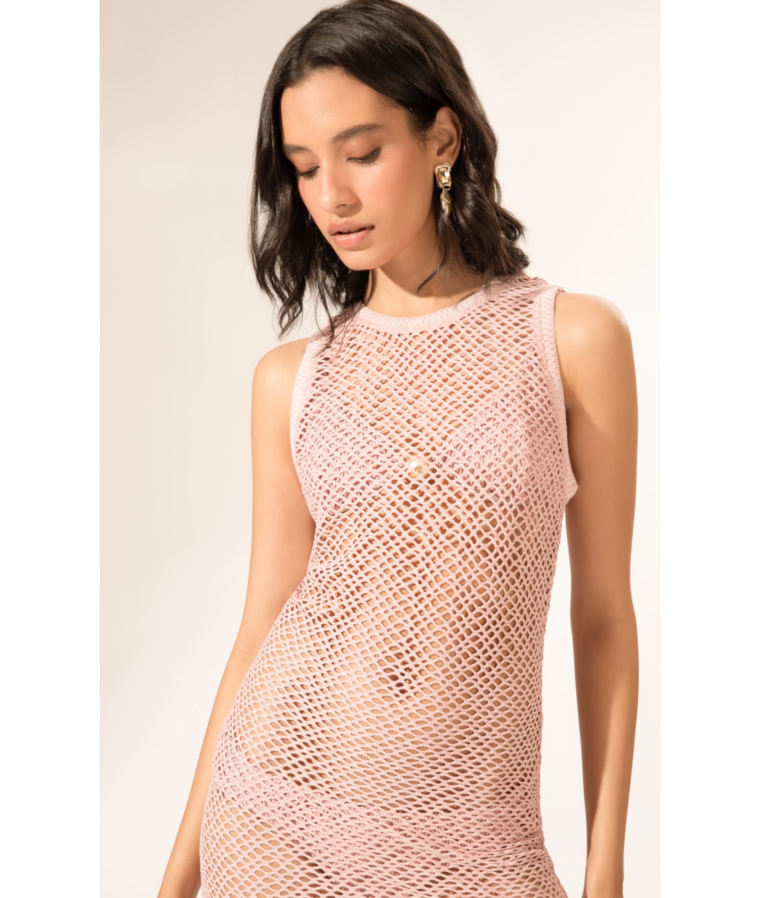 Vestido Regata Mesh Lurex Rosê