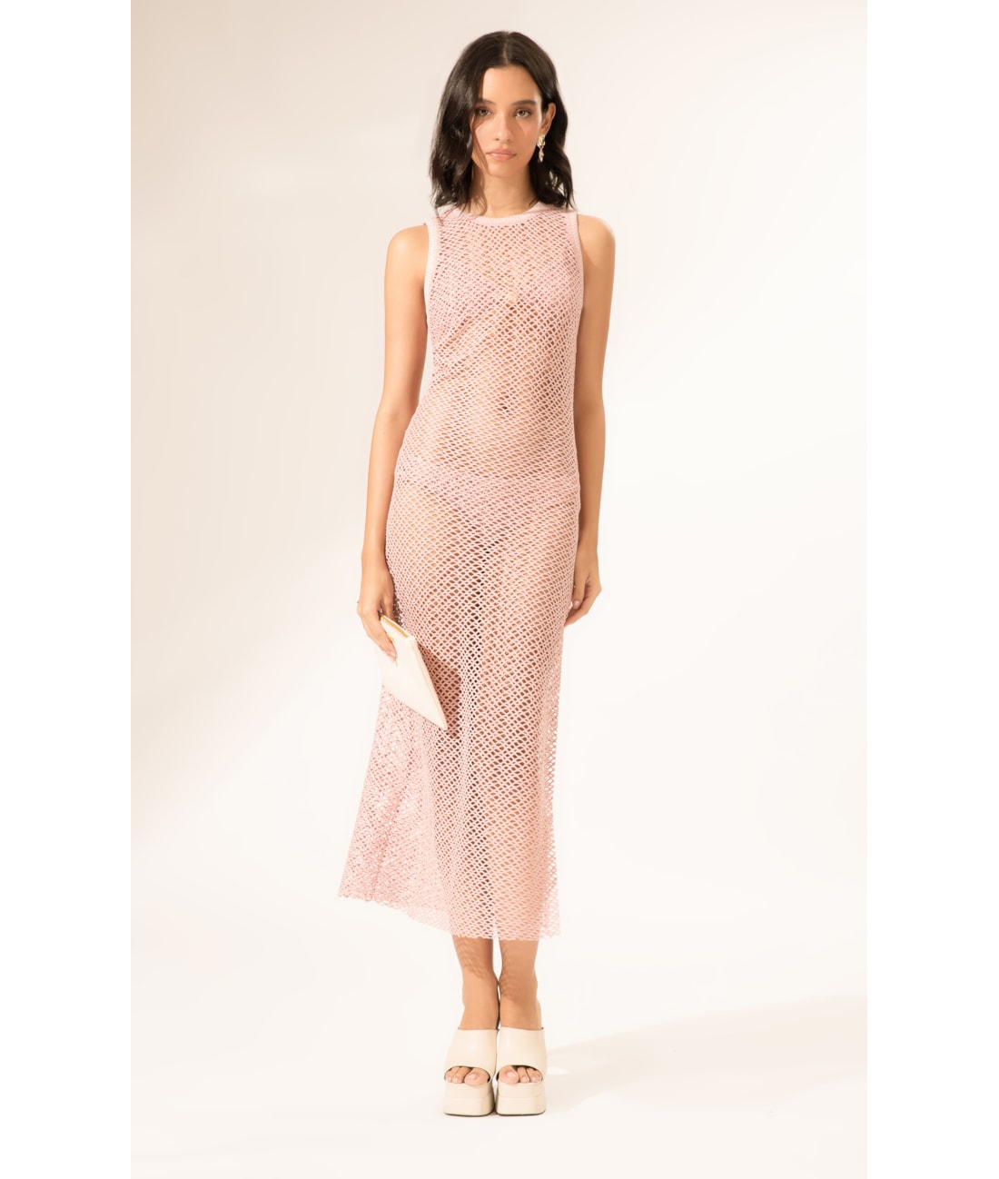Vestido Regata Mesh Lurex Rosê