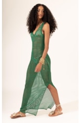 Vestido Regata Tricot Lurex Verde Escuro