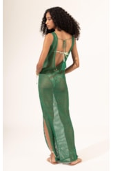 Vestido Regata Tricot Lurex Verde Escuro