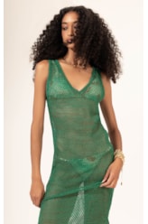 Vestido Regata Tricot Lurex Verde Escuro
