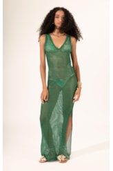 Vestido Regata Tricot Lurex Verde Escuro
