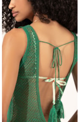 Vestido Regata Tricot Lurex Verde Escuro