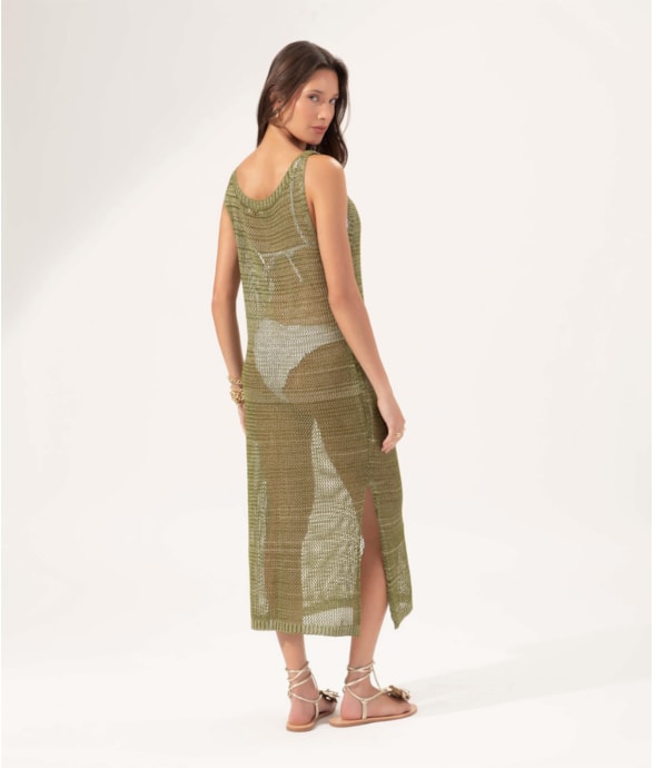 Vestido Regata Tricot Rendado Pistache