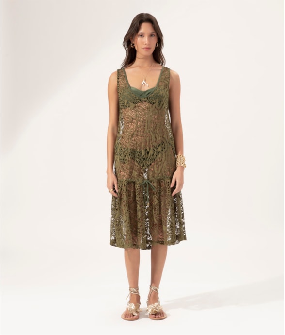 Vestido Renda Mykonos Verde Militar