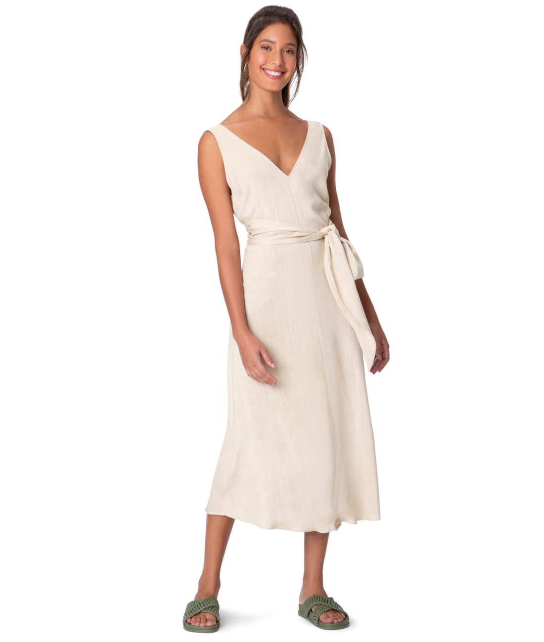 Vestido Resort Amarração Visco Slub Natural