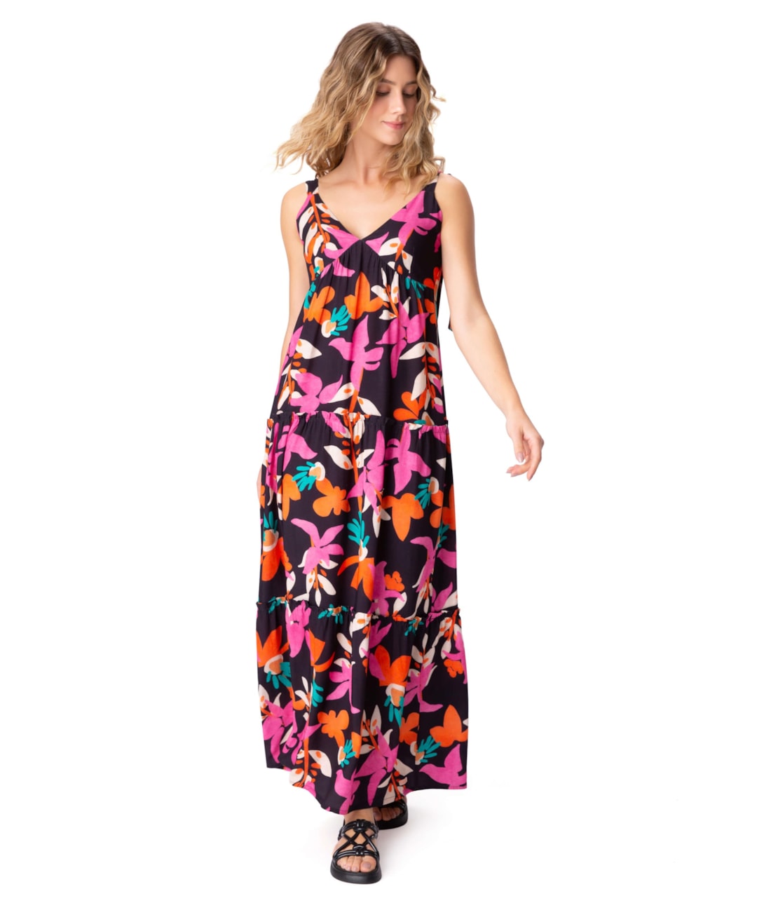 Vestido Resort Babados Madalena Preto