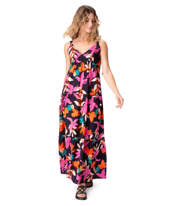 Vestido Resort Babados Madalena Preto