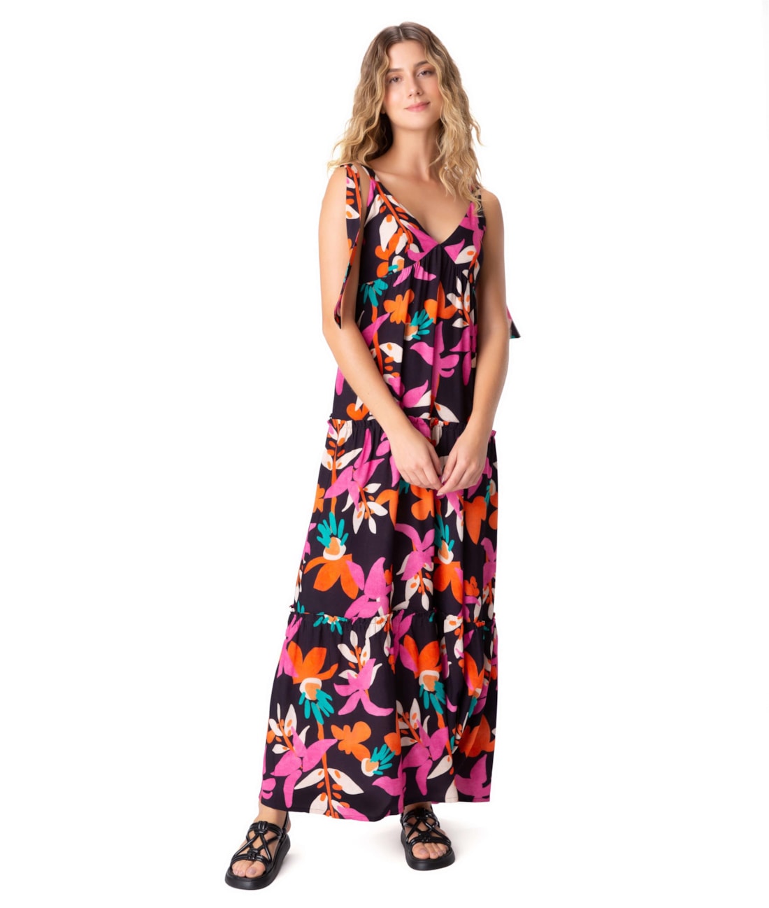 Vestido Resort Babados Madalena Preto