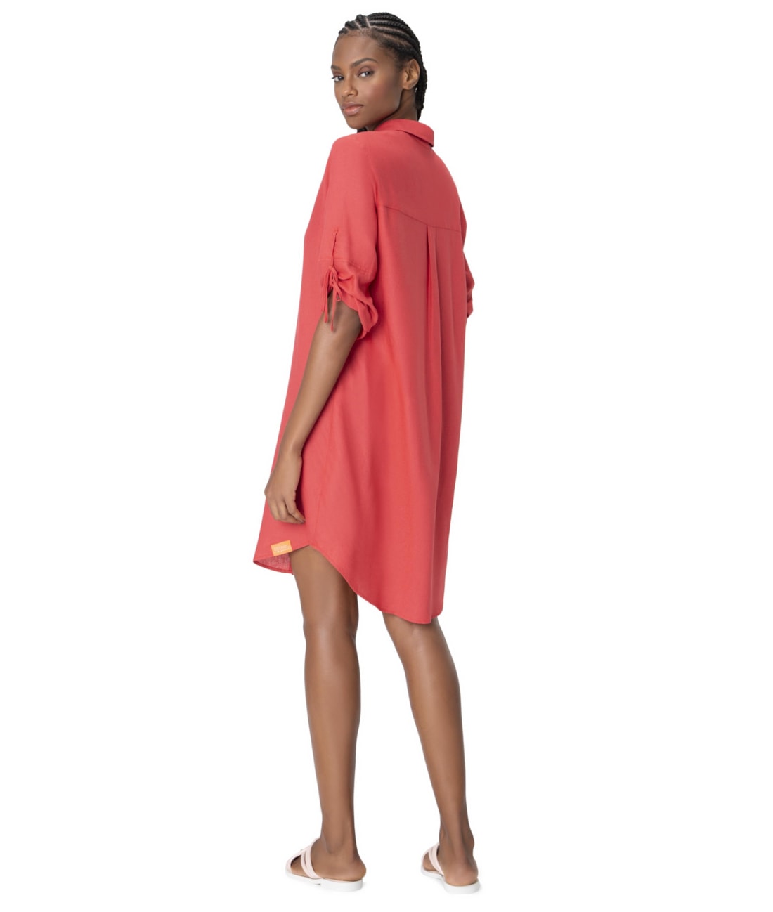 Vestido Resort Chemise Linen Gaze Coral
