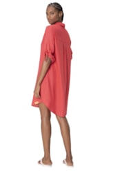 Vestido Resort Chemise Linen Gaze Coral