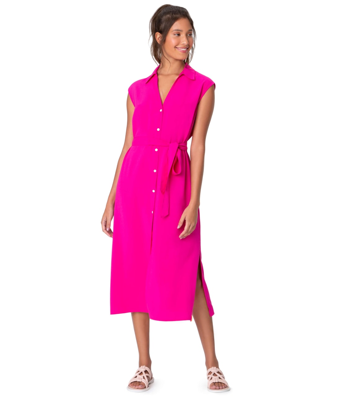 Vestido Resort Chemise Midi Viscose Pink