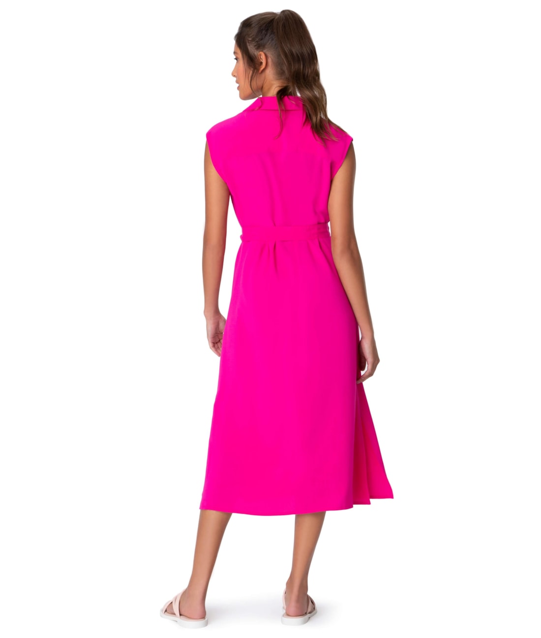 Vestido Resort Chemise Midi Viscose Pink