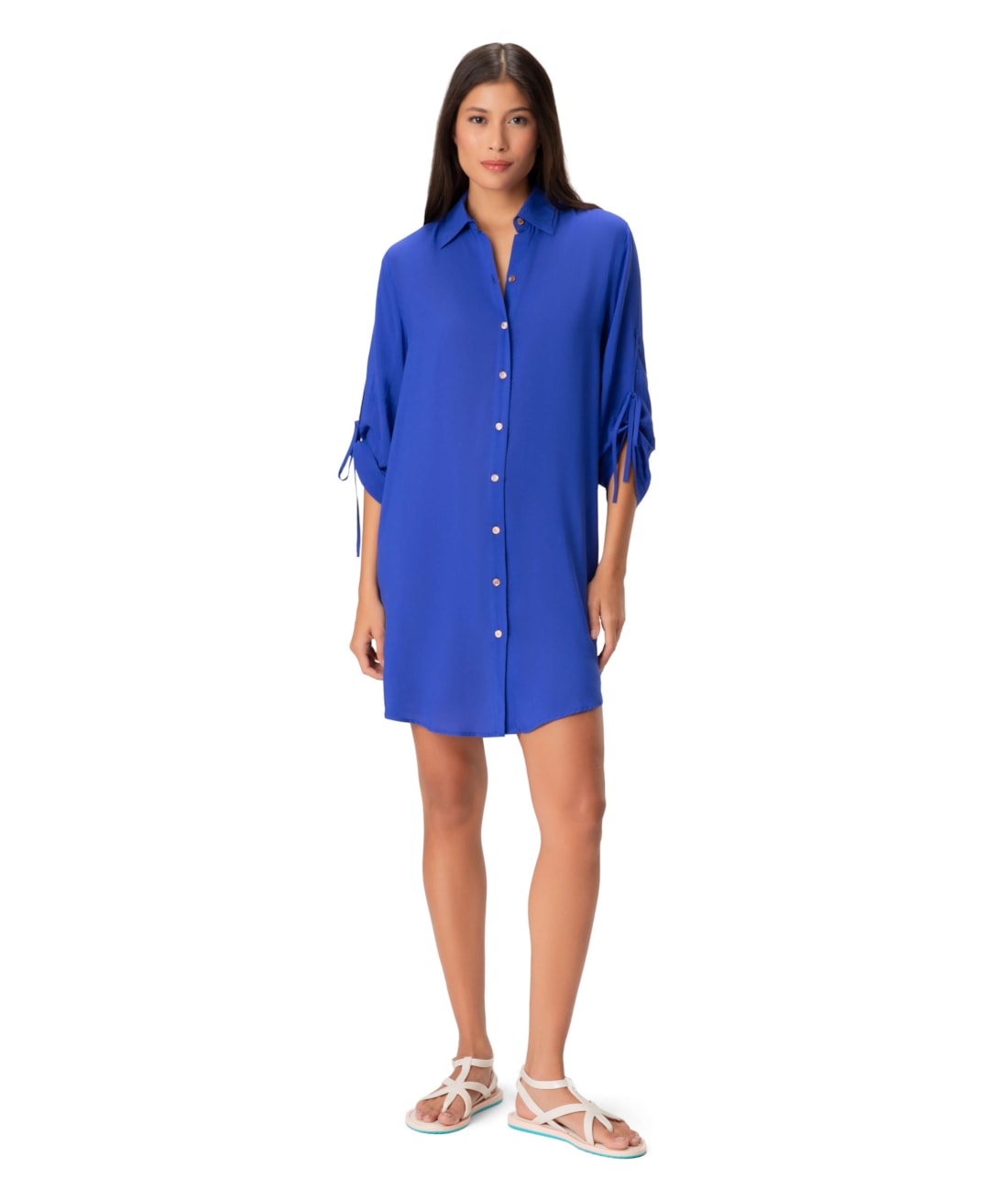 Vestido Resort Chemise Viscose Azul Bic