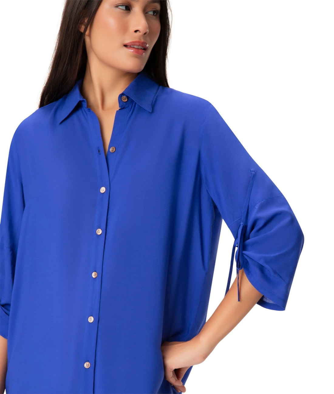 Vestido Resort Chemise Viscose Azul Bic