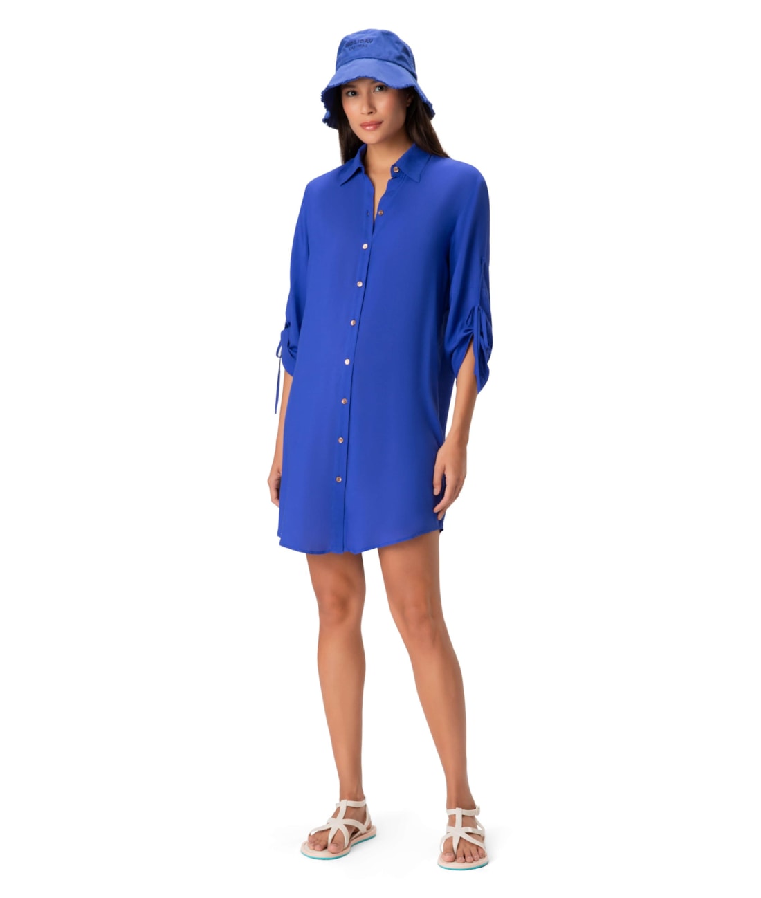 Vestido Resort Chemise Viscose Azul Bic