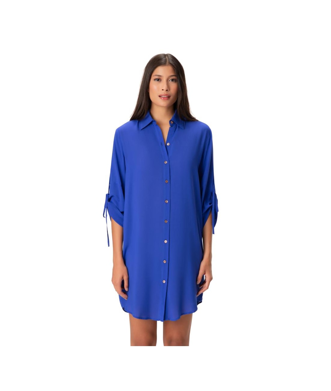Vestido Resort Chemise Viscose Azul Bic