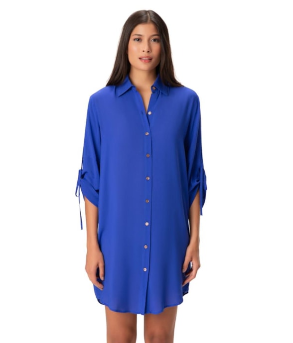 Vestido Resort Chemise Viscose Azul Bic