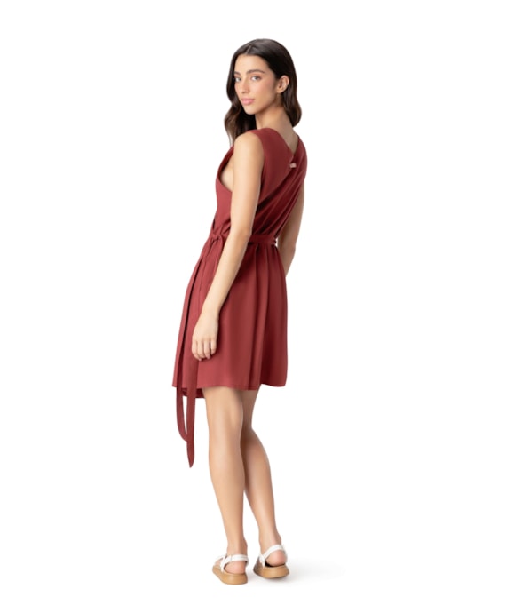 Vestido Resort Curto Linho Blend Vinho