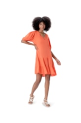 Vestido Resort Curto Recortes Crepe Indiano Coral
