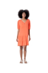 Vestido Resort Curto Recortes Crepe Indiano Coral